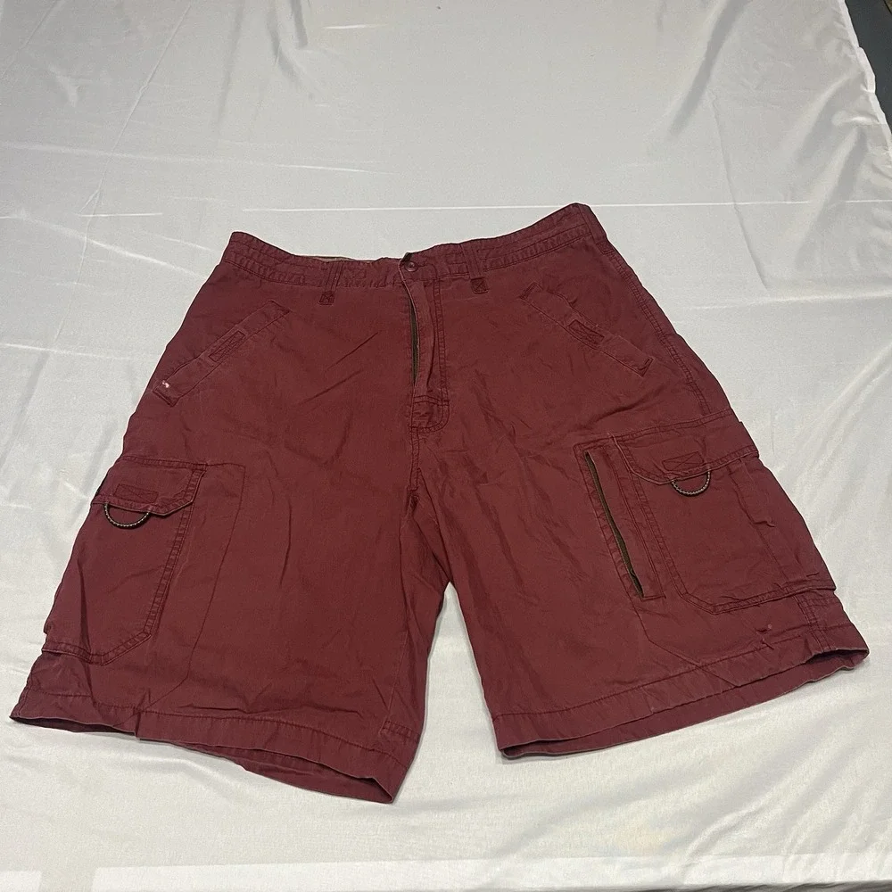 Y2K American Eagle Paratrooper Shorts Mens 34 Maroon Baggy Cargo Utility